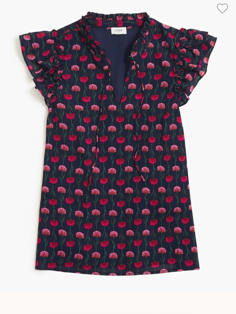 J.Crew Navy Floral Ruffle Shoulder Top Split Neck Flutter Sleeve Blouse S